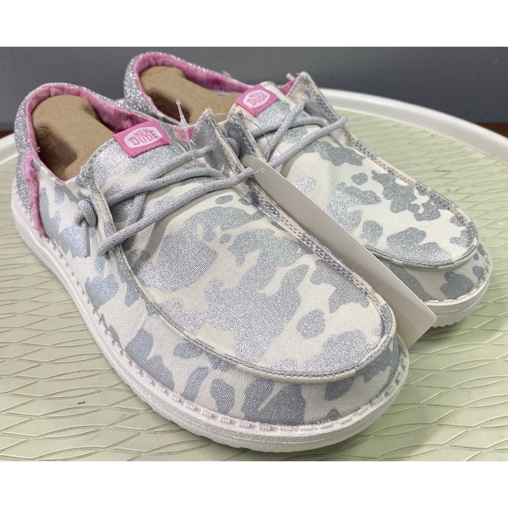 Hey Dude Women Wendy Funk Cow‎ Slip-on Loafers Silver&Pink Comfort Shoes NWB 7